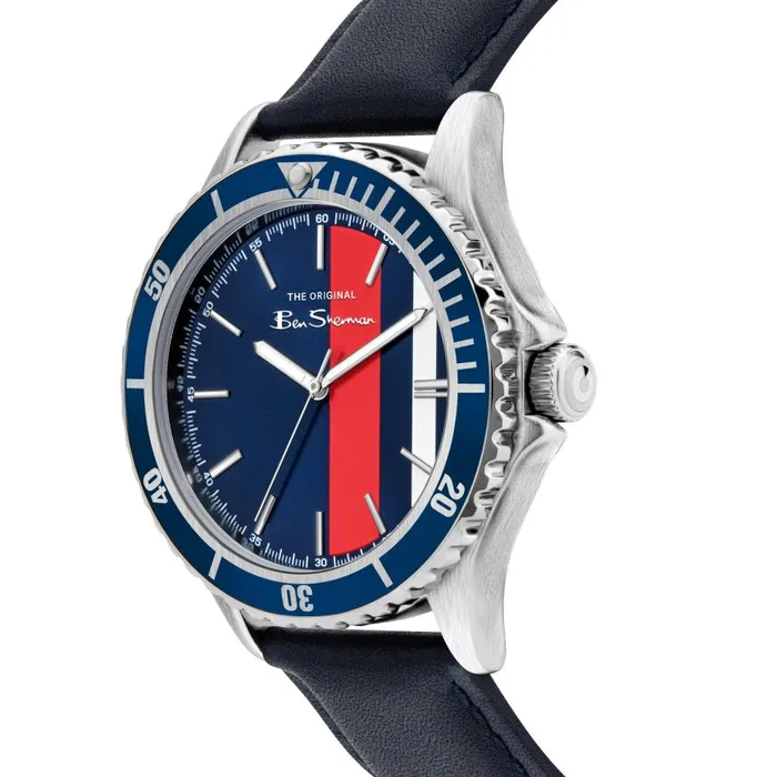 Ben Sherman Watches Men Leather Strap Watch 44mm 8211 NavyBlueSilver Ben Sherman Watches Men Leather Strap Watch 44mm 8211 NavyBlueSilver