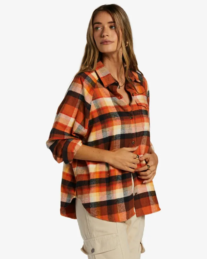 Best Time Long Sleeve Shirt Mocha Women Billabong Tops
