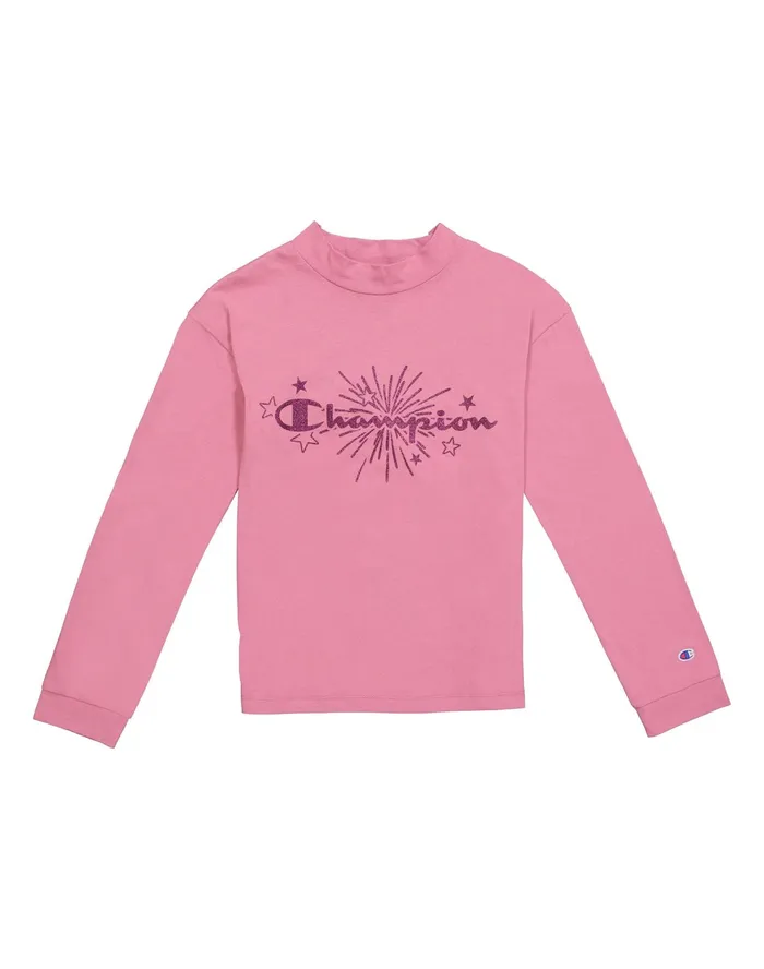 Big Girls LongSleeve Mock Neck TShirt Fireworks Terracotta Pink Kids Champion Tanks and TShirts Big Girls LongSleeve Mock Neck TShirt Fireworks Terracotta Pink Kids Champion Tanks and TShirts