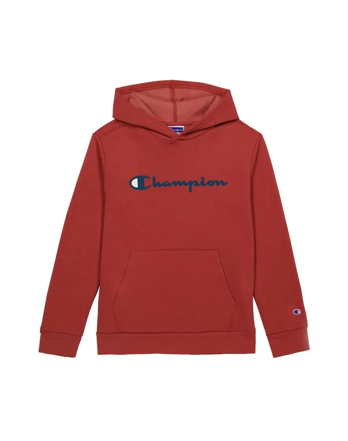 Big Kids039 Powerblend Hoodie Classic Script Logo Sandalwood Red Kids Champion Hoodies and Sweatshirts