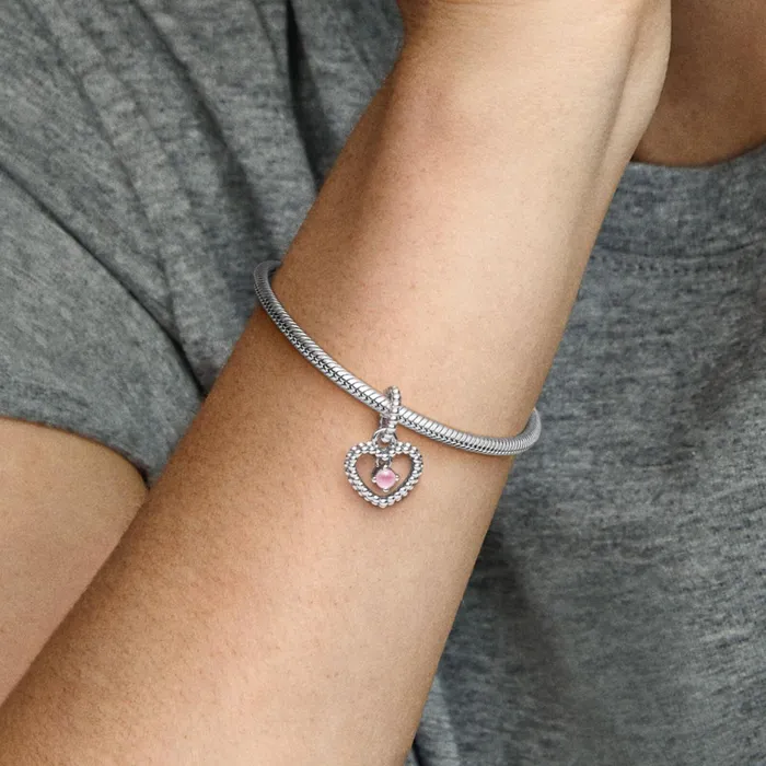 Birthstone Charms Women Pandora October Birthstone Heart Dangle Charm Pink
