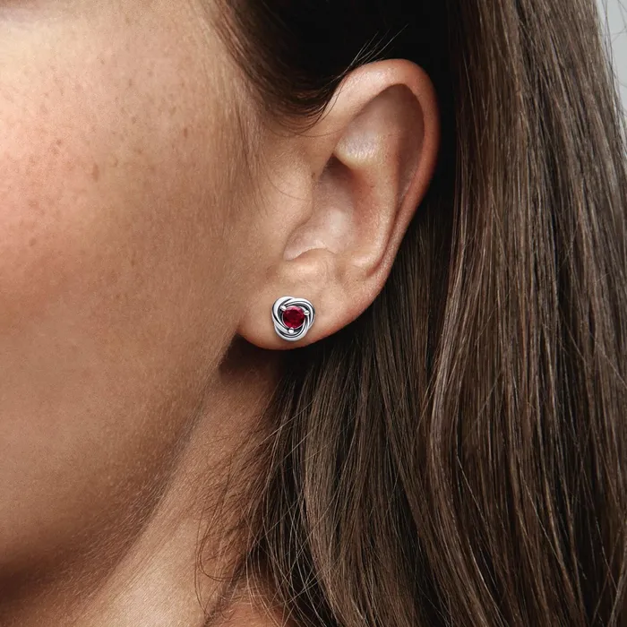Birthstone Earrings Women Pandora January Birthstone Eternity Circle Stud Earrings Red