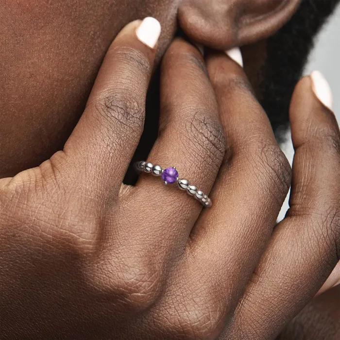 Birthstone Rings Women Pandora February Birthstone Beaded Ring Purple