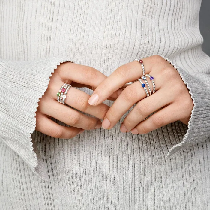 Birthstone Rings Women Pandora February Birthstone Beaded Ring Purple