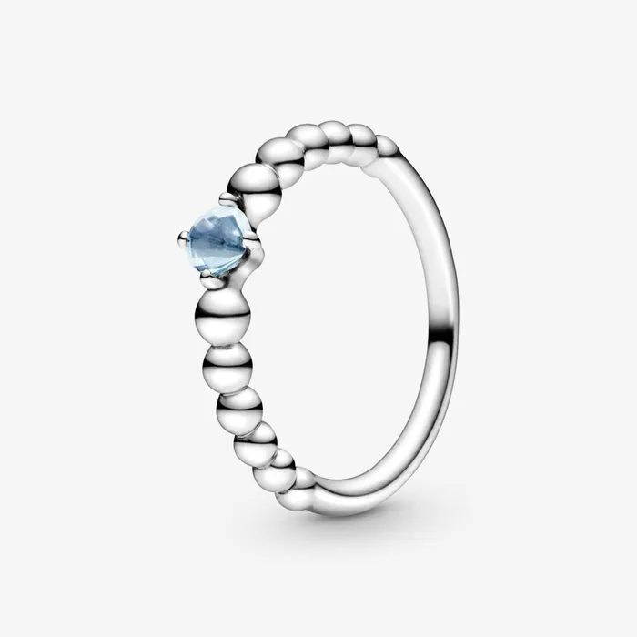 Birthstone Rings Women Pandora March Birthstone Beaded Ring Blue