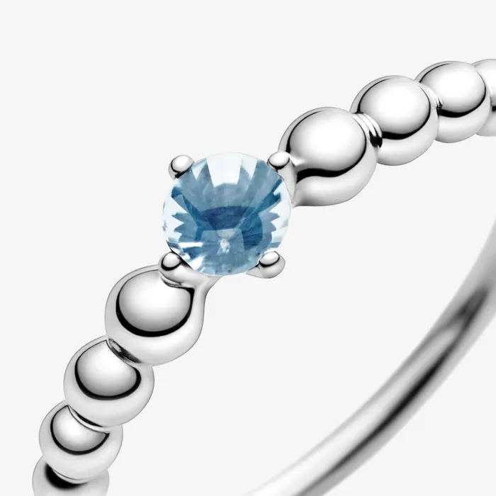 Birthstone Rings Women Pandora March Birthstone Beaded Ring Blue