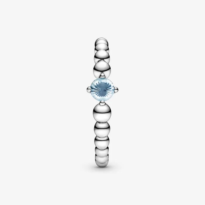 Birthstone Rings Women Pandora March Birthstone Beaded Ring Blue