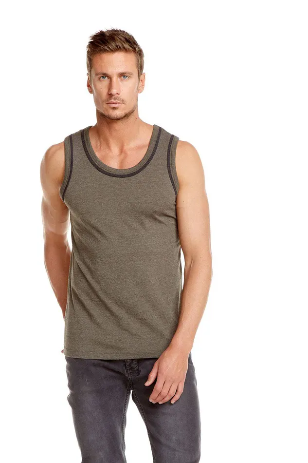 BLOCKED JERSEY MUSCLE TANK W CONTRAST BINDING Mens Tops Chaser Brand