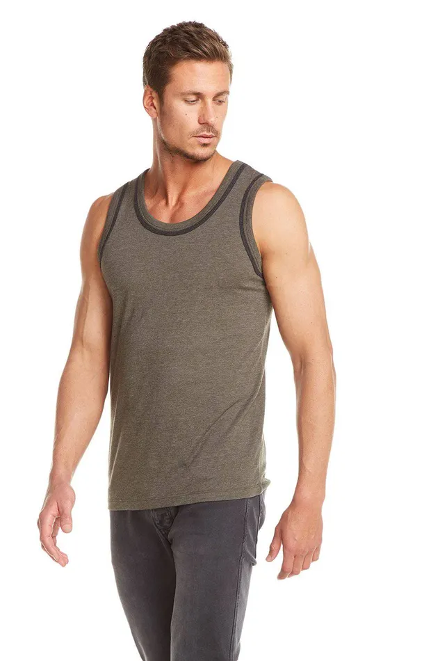 BLOCKED JERSEY MUSCLE TANK W CONTRAST BINDING Mens Tops Chaser Brand
