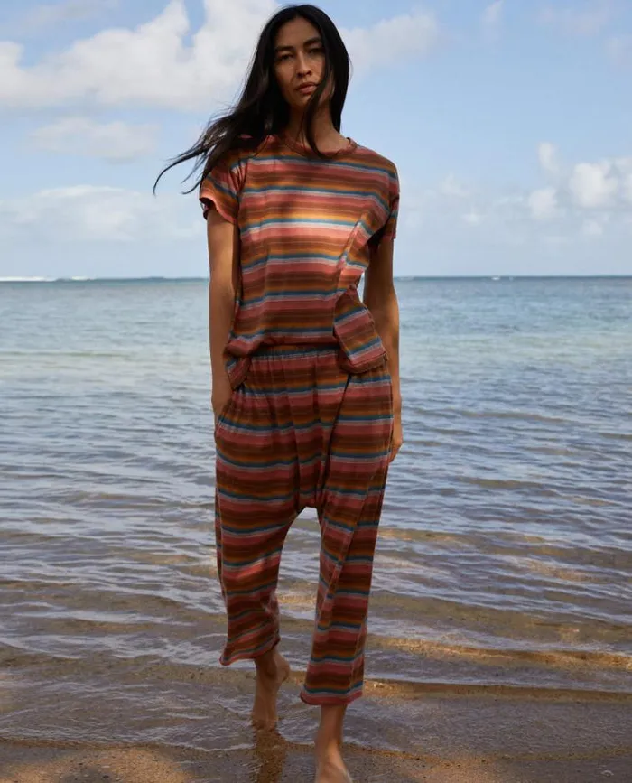 Bottoms Women039s The Great The Jersey Crop Rust Surf Stripe