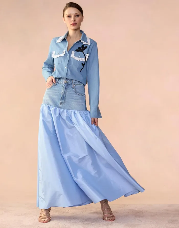 Bottoms Women Cynthia Rowley Denim Taffeta Skirt