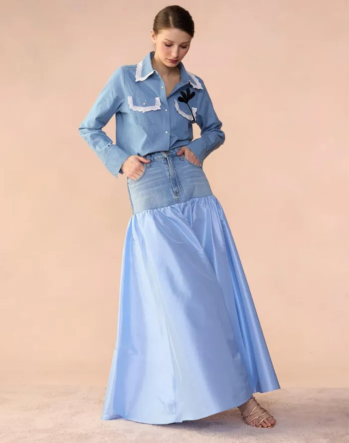 Bottoms Women Cynthia Rowley Denim Taffeta Skirt
