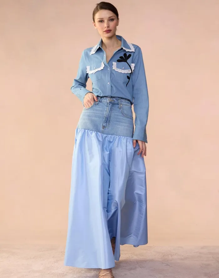 Bottoms Women Cynthia Rowley Denim Taffeta Skirt