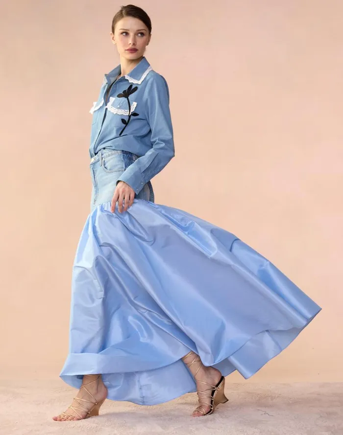 Bottoms Women Cynthia Rowley Denim Taffeta Skirt