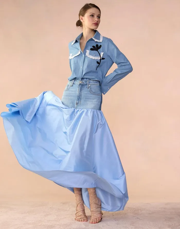 Bottoms Women Cynthia Rowley Denim Taffeta Skirt