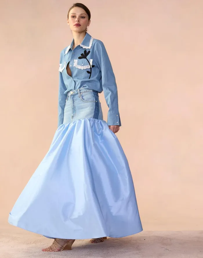 Bottoms Women Cynthia Rowley Denim Taffeta Skirt