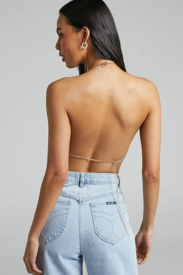 Bowie Mesh Crop Top In WhiteGold Women Showpo Tops