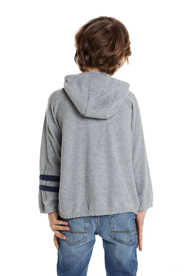 Boys Chaser Brand Love Knit Long Sleeve Zip Up Hoodie with Strappings Dresses and Skirts