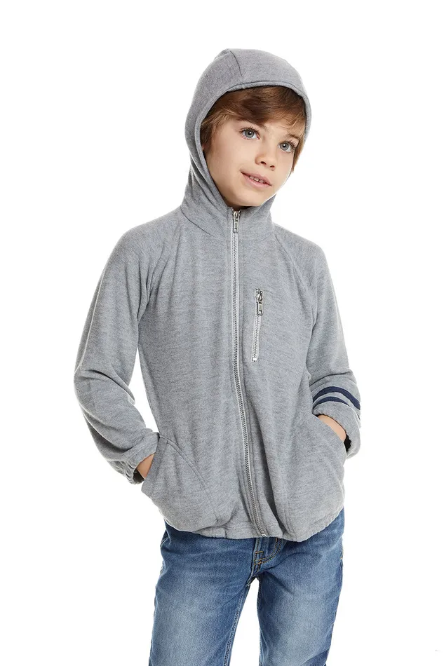 Boys Chaser Brand Love Knit Long Sleeve Zip Up Hoodie with Strappings Dresses and Skirts