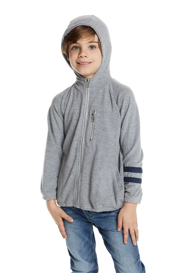 Boys Chaser Brand Love Knit Long Sleeve Zip Up Hoodie with Strappings Dresses and Skirts