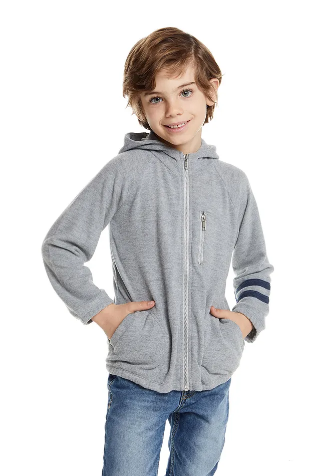 Boys Chaser Brand Love Knit Long Sleeve Zip Up Hoodie with Strappings Dresses and Skirts