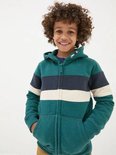 Boys Fatface Sweatshirts and Hoodies Colourblock Zip Thru Green Colourblock Zip Through Hoodie