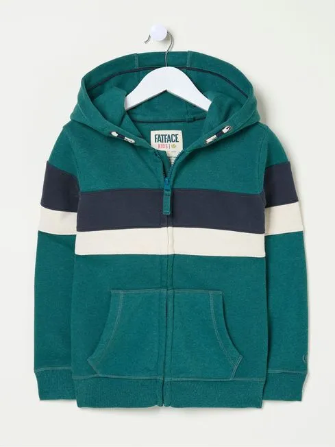 Boys Fatface Sweatshirts and Hoodies Colourblock Zip Thru Green Colourblock Zip Through Hoodie