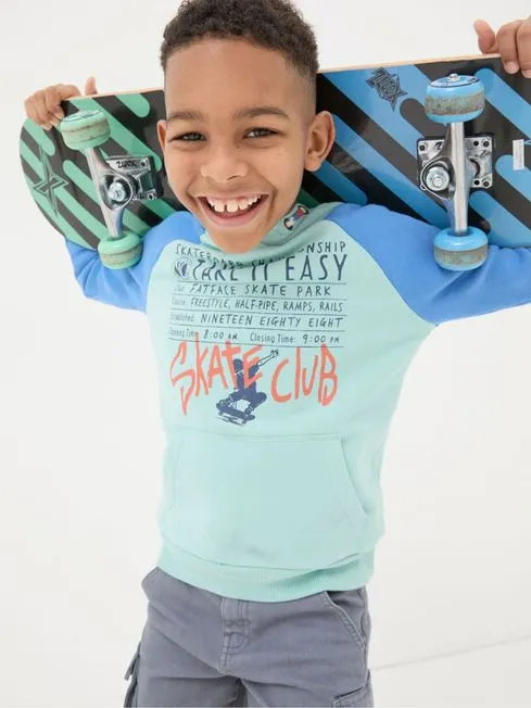 Boys Fatface Sweatshirts and Hoodies Green Skate Graphic Popover Hoodie