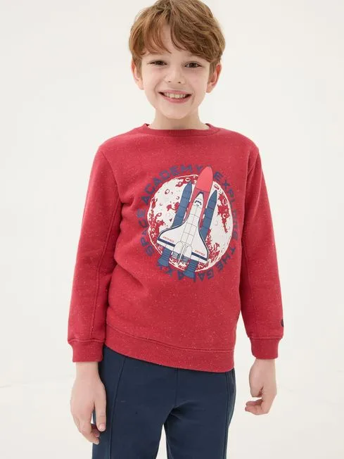 Boys Fatface Sweatshirts and Hoodies Red Space Crew Sweater