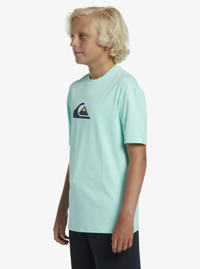 Boys Quiksilver Rashguards Boy039s 816 Solid Streak Short Sleeve UPF 50 Surf TShirt Beach Glass Boys Quiksilver Rashguards Boy039s 816 Solid Streak Short Sleeve UPF 50 Surf TShirt Beach Glass