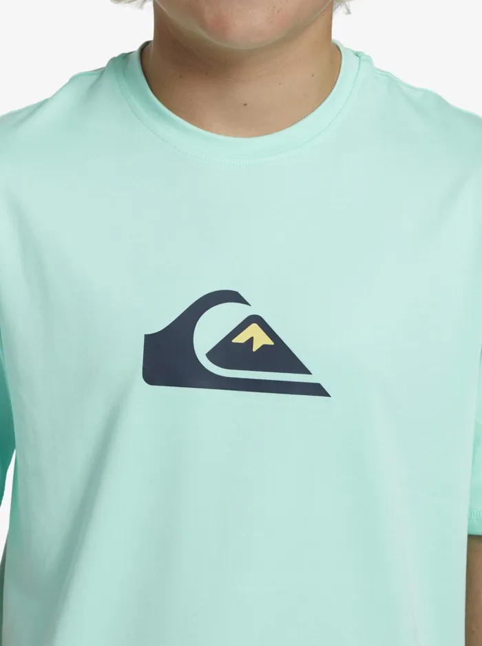Boys Quiksilver Rashguards Boy039s 816 Solid Streak Short Sleeve UPF 50 Surf TShirt Beach Glass Boys Quiksilver Rashguards Boy039s 816 Solid Streak Short Sleeve UPF 50 Surf TShirt Beach Glass