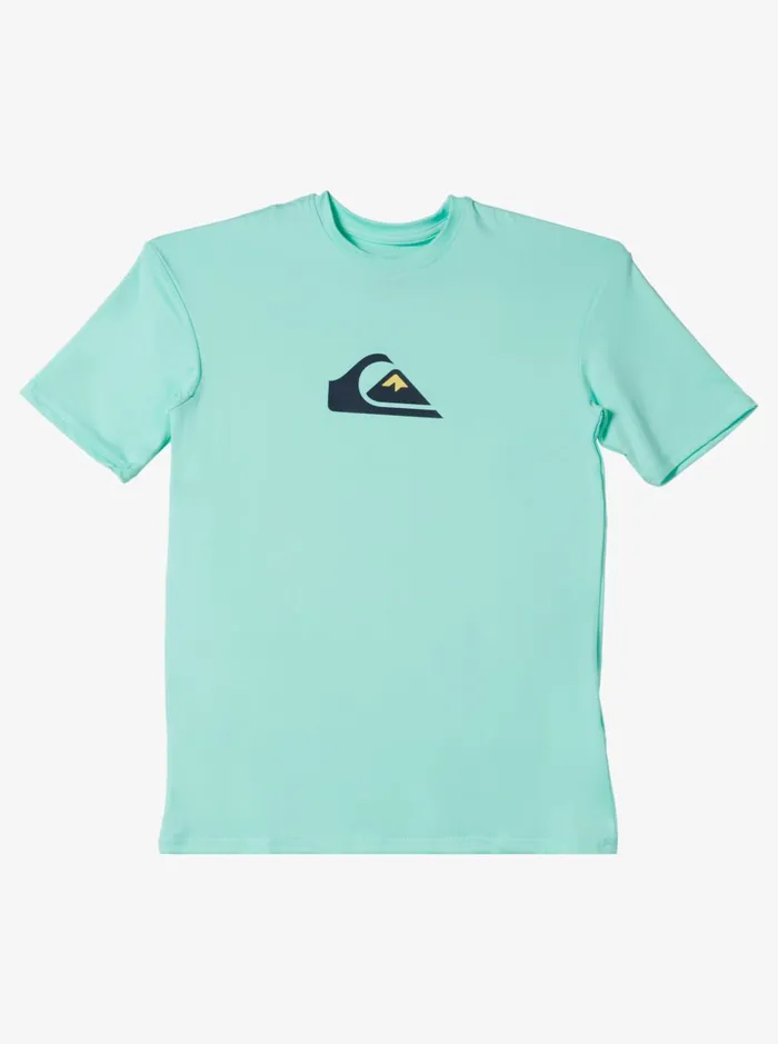 Boys Quiksilver Rashguards Boy039s 816 Solid Streak Short Sleeve UPF 50 Surf TShirt Beach Glass Boys Quiksilver Rashguards Boy039s 816 Solid Streak Short Sleeve UPF 50 Surf TShirt Beach Glass