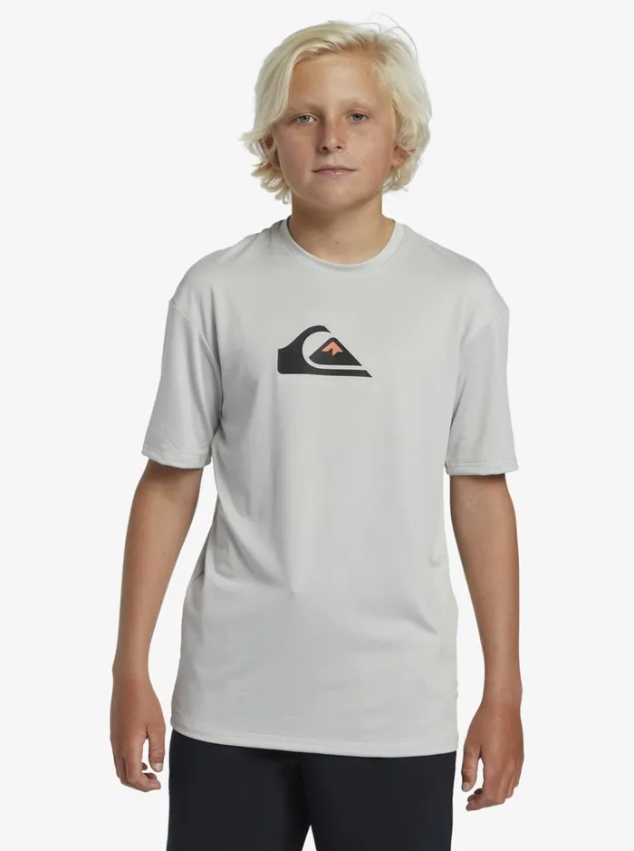 Boys Quiksilver Rashguards Boy039s 816 Solid Streak Short Sleeve UPF 50 Surf TShirt Gray Violet Boys Quiksilver Rashguards Boy039s 816 Solid Streak Short Sleeve UPF 50 Surf TShirt Gray Violet