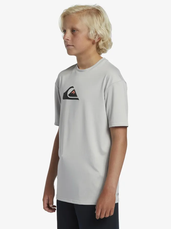 Boys Quiksilver Rashguards Boy039s 816 Solid Streak Short Sleeve UPF 50 Surf TShirt Gray Violet Boys Quiksilver Rashguards Boy039s 816 Solid Streak Short Sleeve UPF 50 Surf TShirt Gray Violet