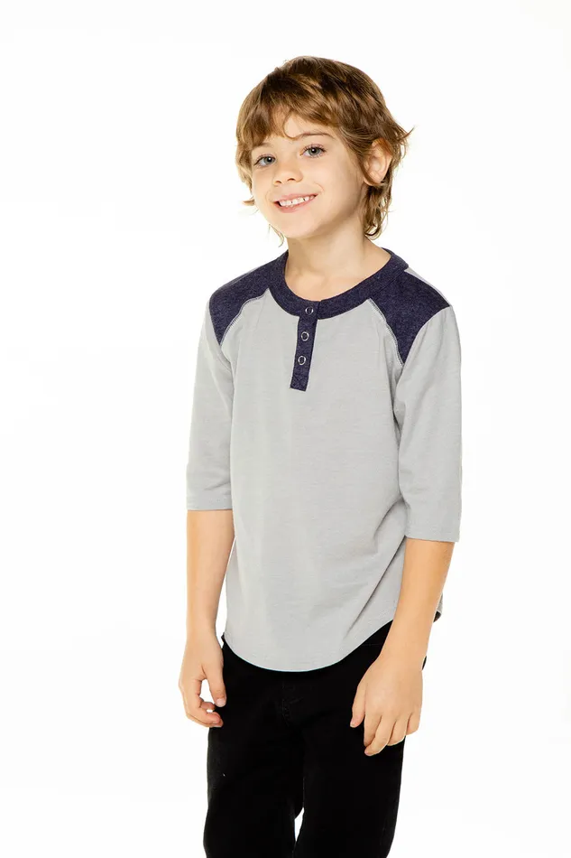 Boys Tops Chaser Brand Recycled Vintage Jersey 34 Sleeve Shirttail Henley with Yokes