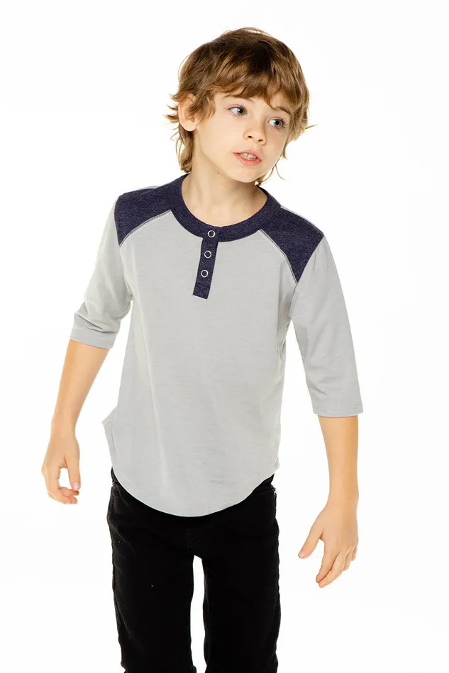 Boys Tops Chaser Brand Recycled Vintage Jersey 34 Sleeve Shirttail Henley with Yokes