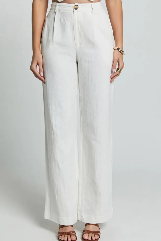 Bree Pants 8211 Linen Look Mid Rise Relaxed Straight Leg Tailored Trousers In White Women Showpo Conscious