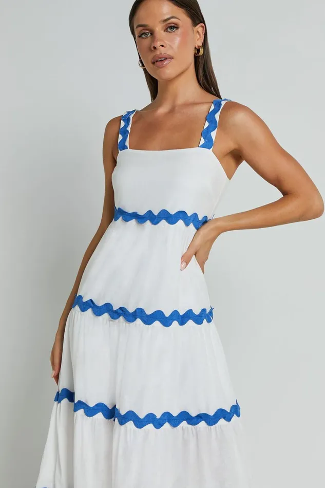 Brenda Midi Dress 8211 Sleeveless Straight Neck Wave Detail A Line Dress In White Women Showpo Dresses
