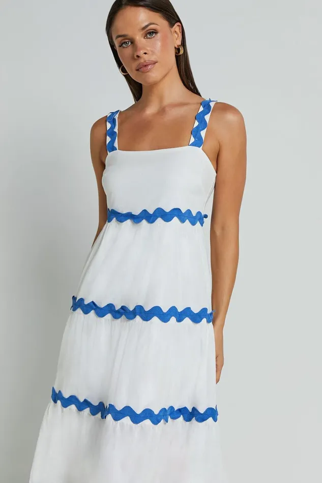 Brenda Midi Dress 8211 Sleeveless Straight Neck Wave Detail A Line Dress In White Women Showpo Dresses
