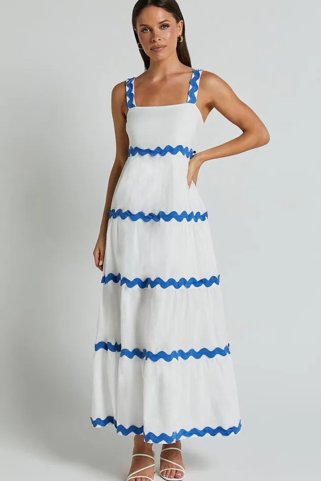 Brenda Midi Dress 8211 Sleeveless Straight Neck Wave Detail A Line Dress In White Women Showpo Dresses