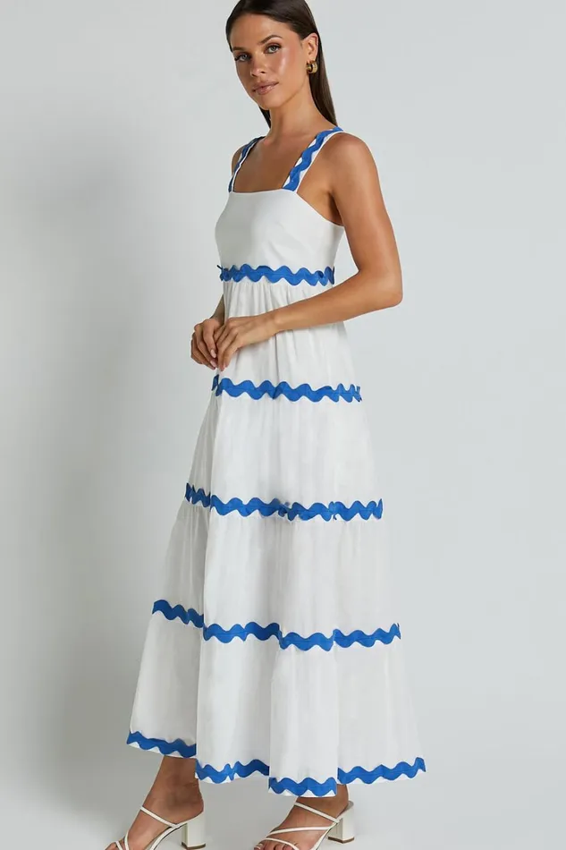 Brenda Midi Dress 8211 Sleeveless Straight Neck Wave Detail A Line Dress In White Women Showpo Dresses