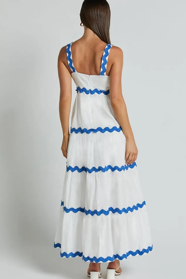 Brenda Midi Dress 8211 Sleeveless Straight Neck Wave Detail A Line Dress In White Women Showpo Dresses