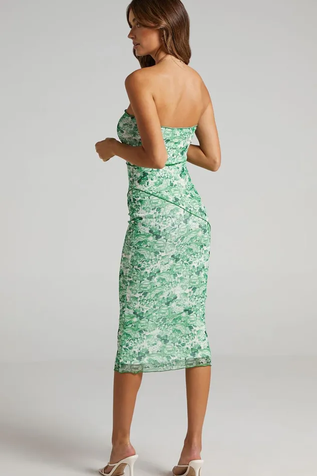 Brunetta Midi Dress 8211 Strapless Mesh Dress In Green Furnishing Florals Women Showpo Curve Clothes