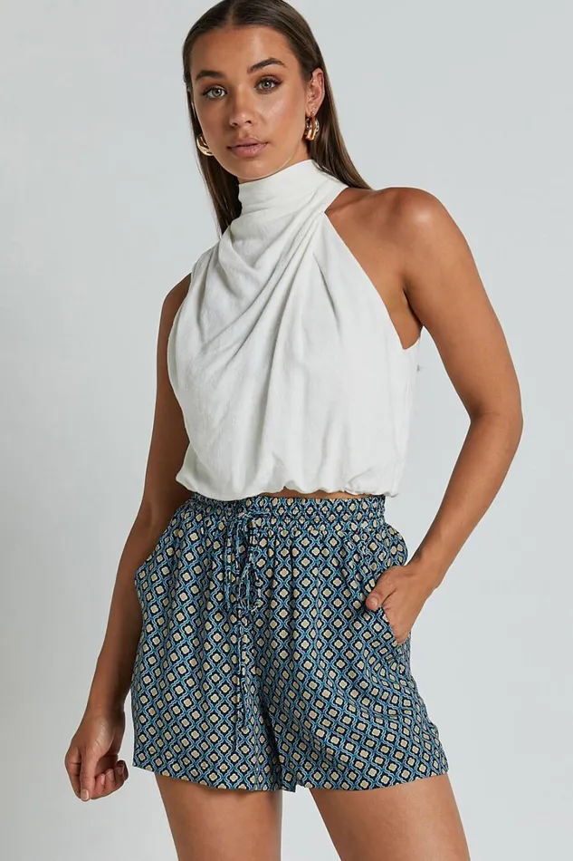 Brunita Shorts 8211 High Waisted Tie Shorts In Tile Geo Women Showpo Shorts