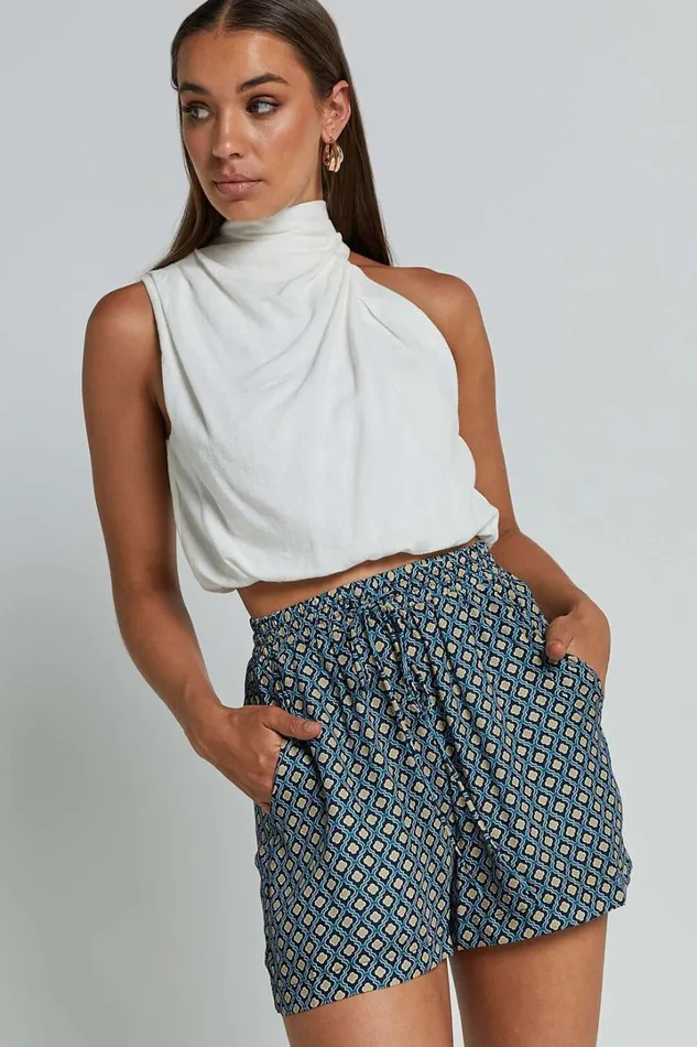 Brunita Shorts 8211 High Waisted Tie Shorts In Tile Geo Women Showpo Shorts