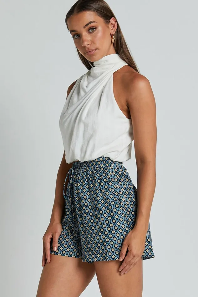 Brunita Shorts 8211 High Waisted Tie Shorts In Tile Geo Women Showpo Shorts