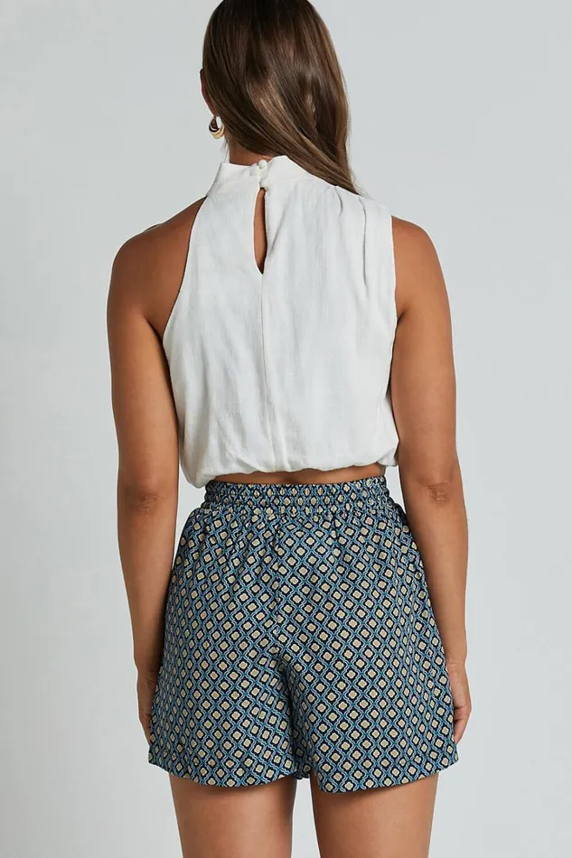 Brunita Shorts 8211 High Waisted Tie Shorts In Tile Geo Women Showpo Shorts