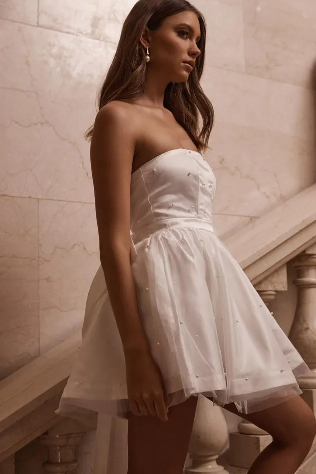 Cailene Mini Dress 8211 Strapless Bow Train Fit And Flare Dress In Ivory Women Showpo Curve Clothes