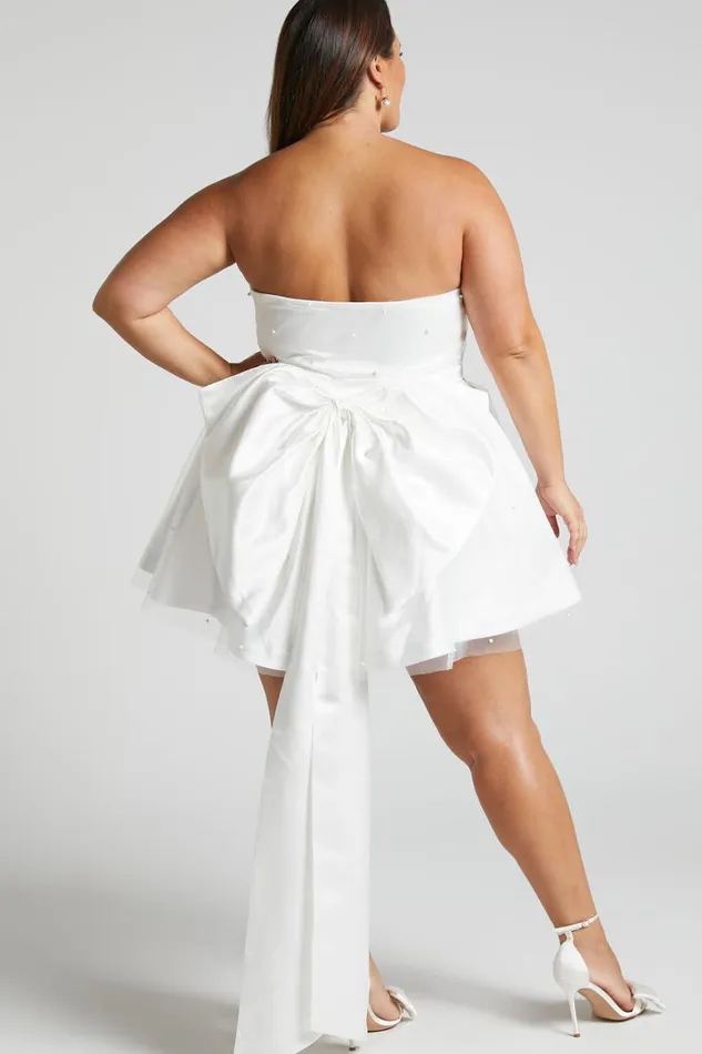 Cailene Mini Dress 8211 Strapless Bow Train Fit And Flare Dress In Ivory Women Showpo Curve Clothes
