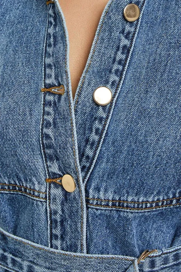 Cannes Mini Dress 8211 Button Through Belted Recycled Denim Dress In Mid Blue Wash Women Showpo Denim